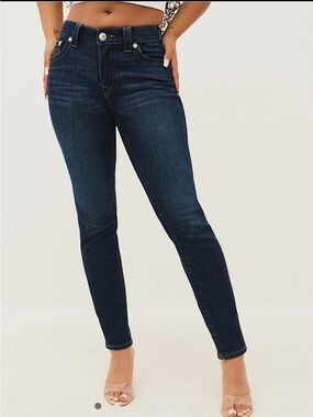 True Religion Women Jennie Curvy Mid Rise Skinny Jeans 32 Horseshoe Pocket Y2K
